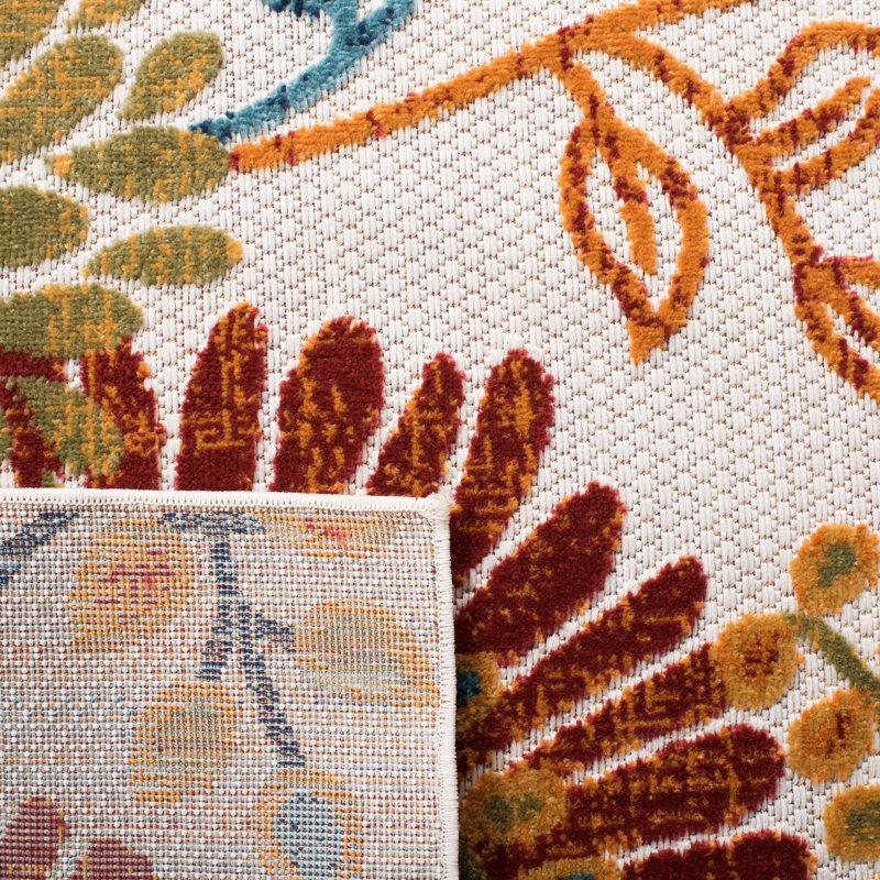 Ebern Designs Kellems Floral Creme / Red Indoor / Outdoor Area Rug